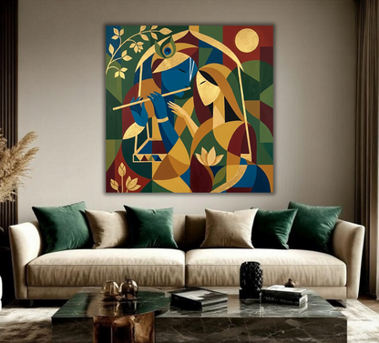 Radha Krishna Modern Cubist Canvas Print - Modern Cubist Divine Wall Art