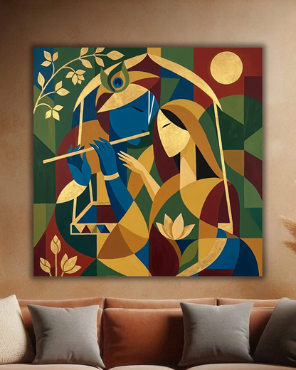 Radha Krishna Modern Cubist Canvas Print - Modern Cubist Divine Wall Art