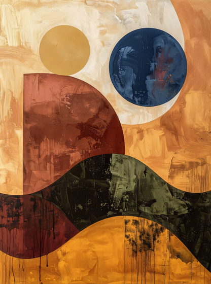 Modern Mid-Century Abstract Geometric Canvas Print - Textured Terracotta & Navy Spheres Wall Art