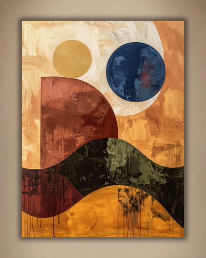 Modern Mid-Century Abstract Geometric Canvas Print - Textured Terracotta & Navy Spheres Wall Art