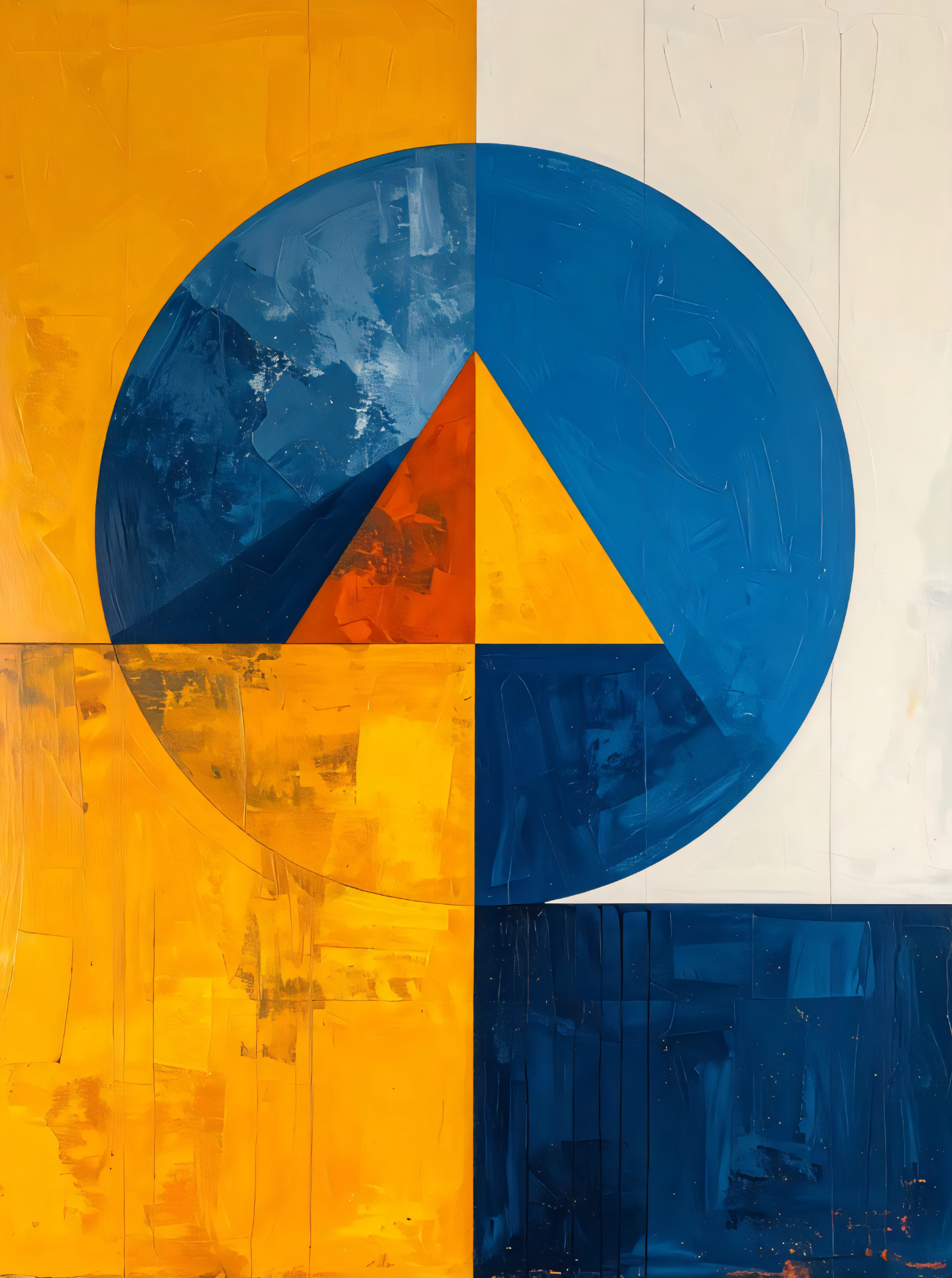 Modern Bauhaus Geometric Canvas Print Set - Blue & Golden Yellow 2-Piece Diptych Wall Art