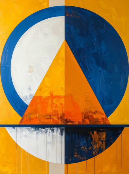 Modern Bauhaus Geometric Canvas Print Set - Blue & Golden Yellow 2-Piece Diptych Wall Art