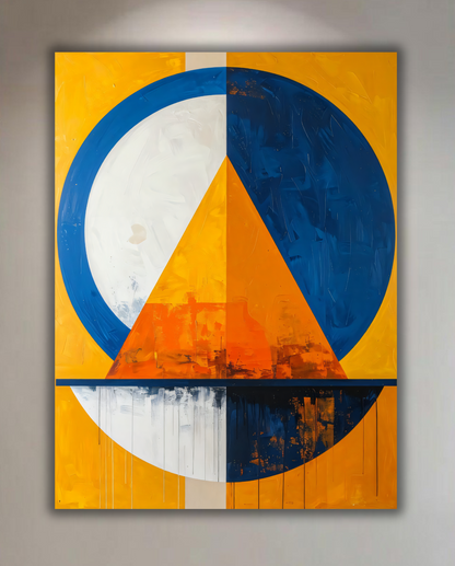 Modern Bauhaus Pyramid Canvas Print - Blue & Golden Yellow Geometric Abstract Wall Art