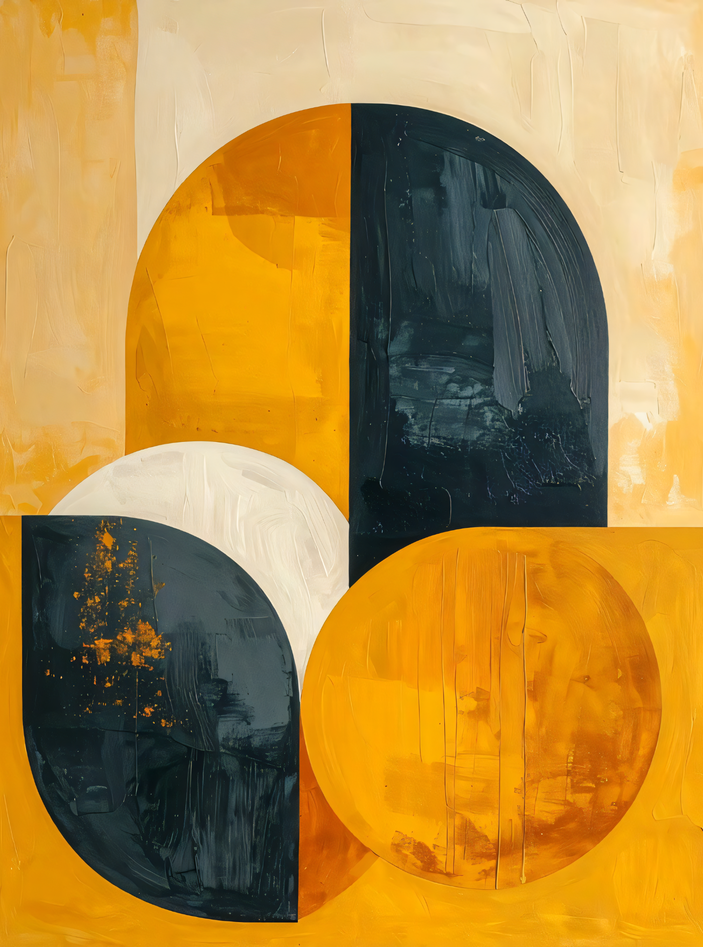 Modern Mid-Century Abstract Arch Canvas Print - Golden Ochre & Deep Charcoal Wall Art