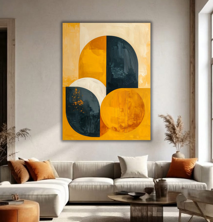 Modern Mid-Century Abstract Arch Canvas Print - Golden Ochre & Deep Charcoal Wall Art