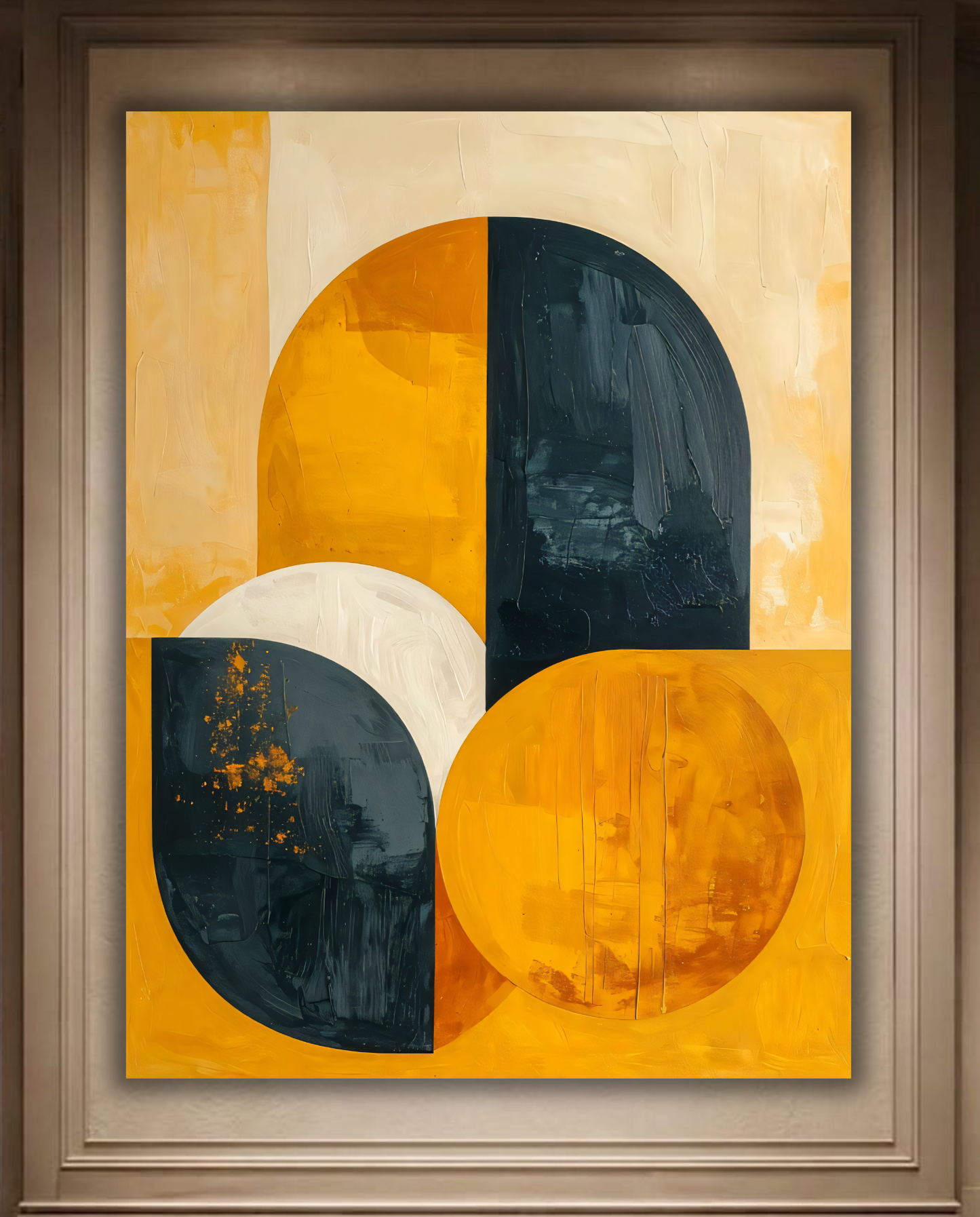 Modern Mid-Century Abstract Arch Canvas Print - Golden Ochre & Deep Charcoal Wall Art