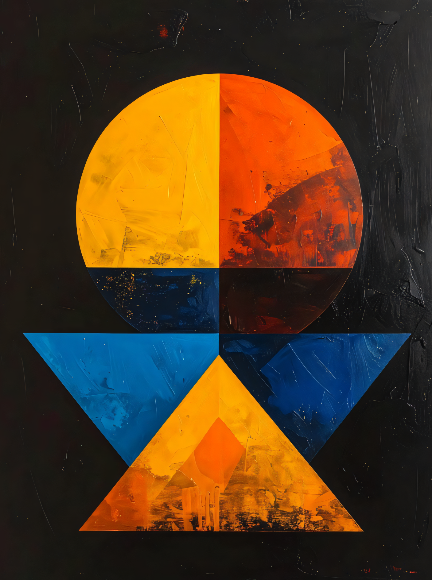 Modern Bauhaus Geometric Abstract Canvas Print - High Contrast Solar Sphere & Triangle Wall Art