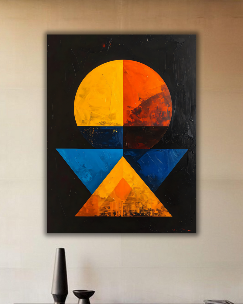 Modern Bauhaus Geometric Abstract Canvas Print - High Contrast Solar Sphere & Triangle Wall Art