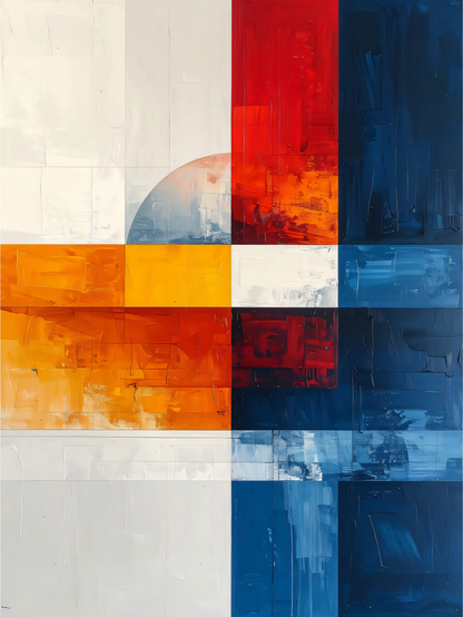 Modern De Stijl Abstract Geometric Canvas Print - Crimson Red & Navy Blue Grid Wall Art