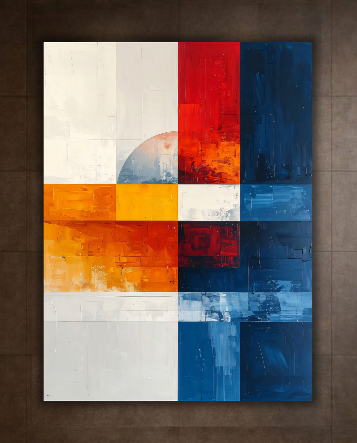 Modern De Stijl Abstract Geometric Canvas Print - Crimson Red & Navy Blue Grid Wall Art