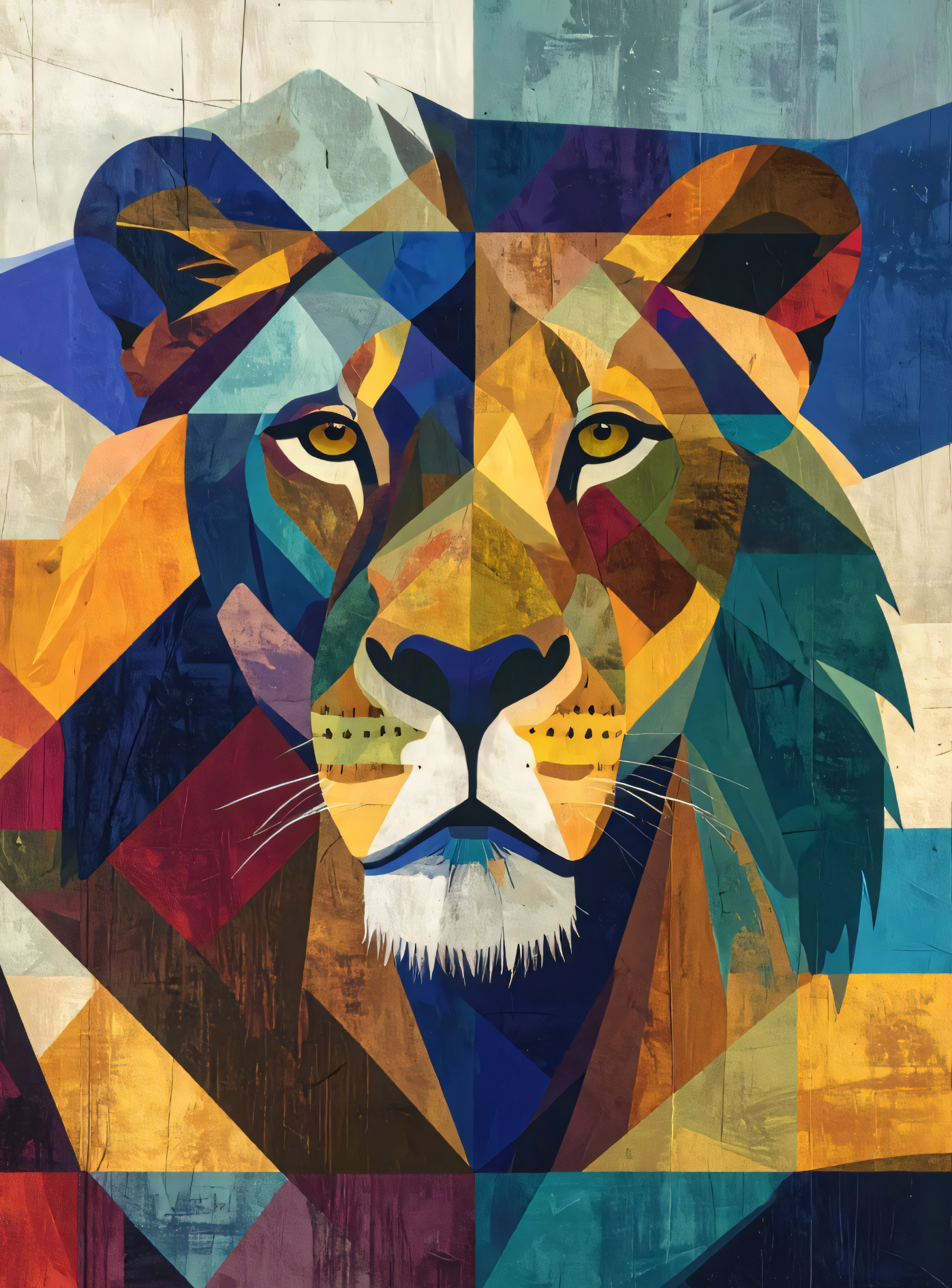 Modern Geometric Lion Portrait Canvas Print - Colorful Prismatic Wildlife Wall Art