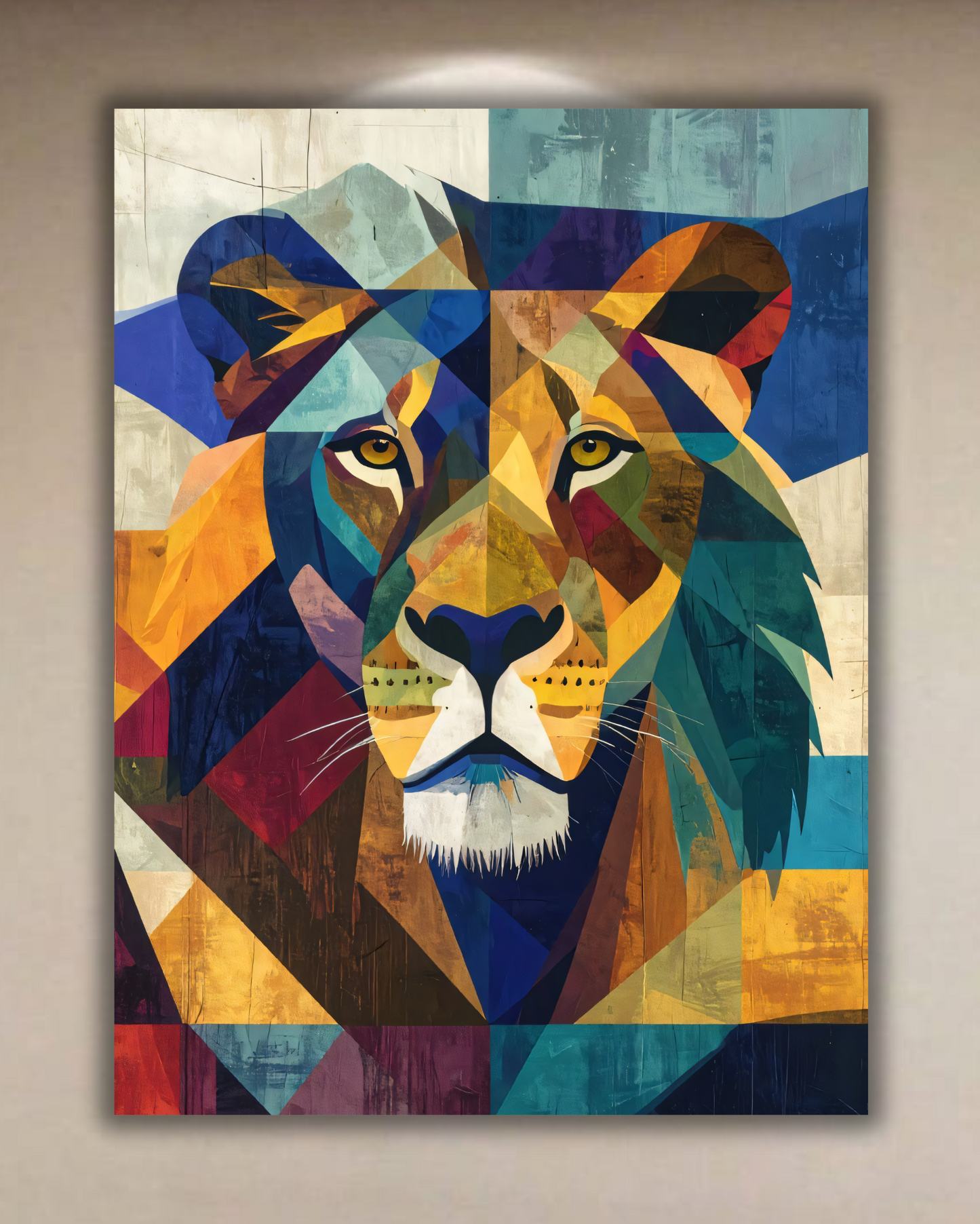 Modern Geometric Lion Portrait Canvas Print - Colorful Prismatic Wildlife Wall Art