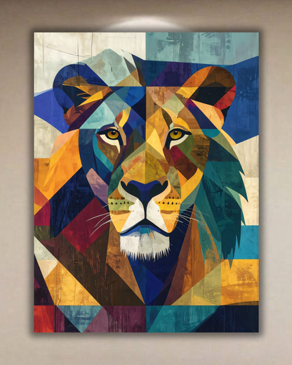 Modern Geometric Lion Portrait Canvas Print - Colorful Prismatic Wildlife Wall Art