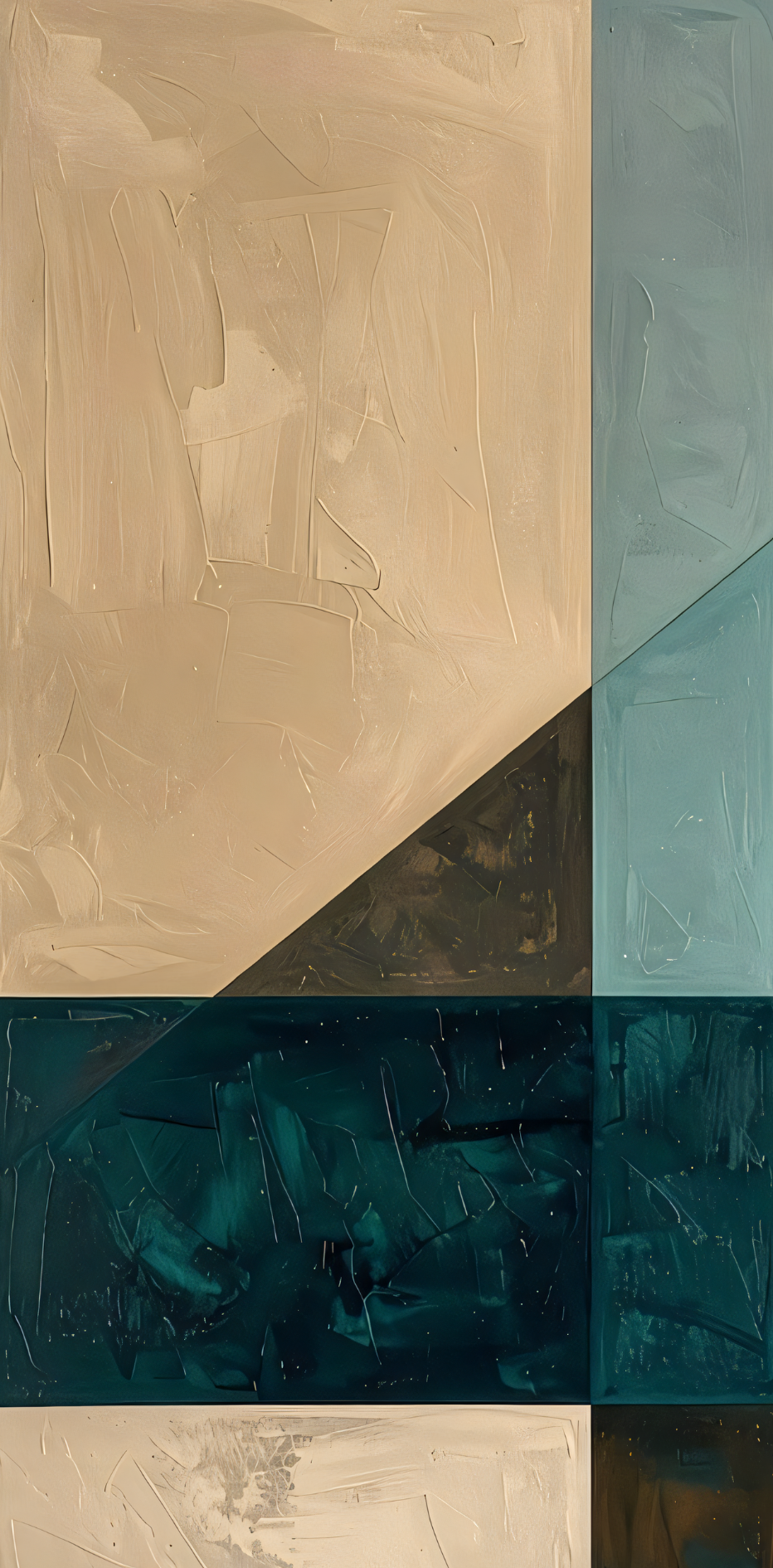 Modern Geometric Color-Block Canvas Print Set - Slate Blue, Warm Sand & Deep Teal 2-Piece Diptych Wall Art