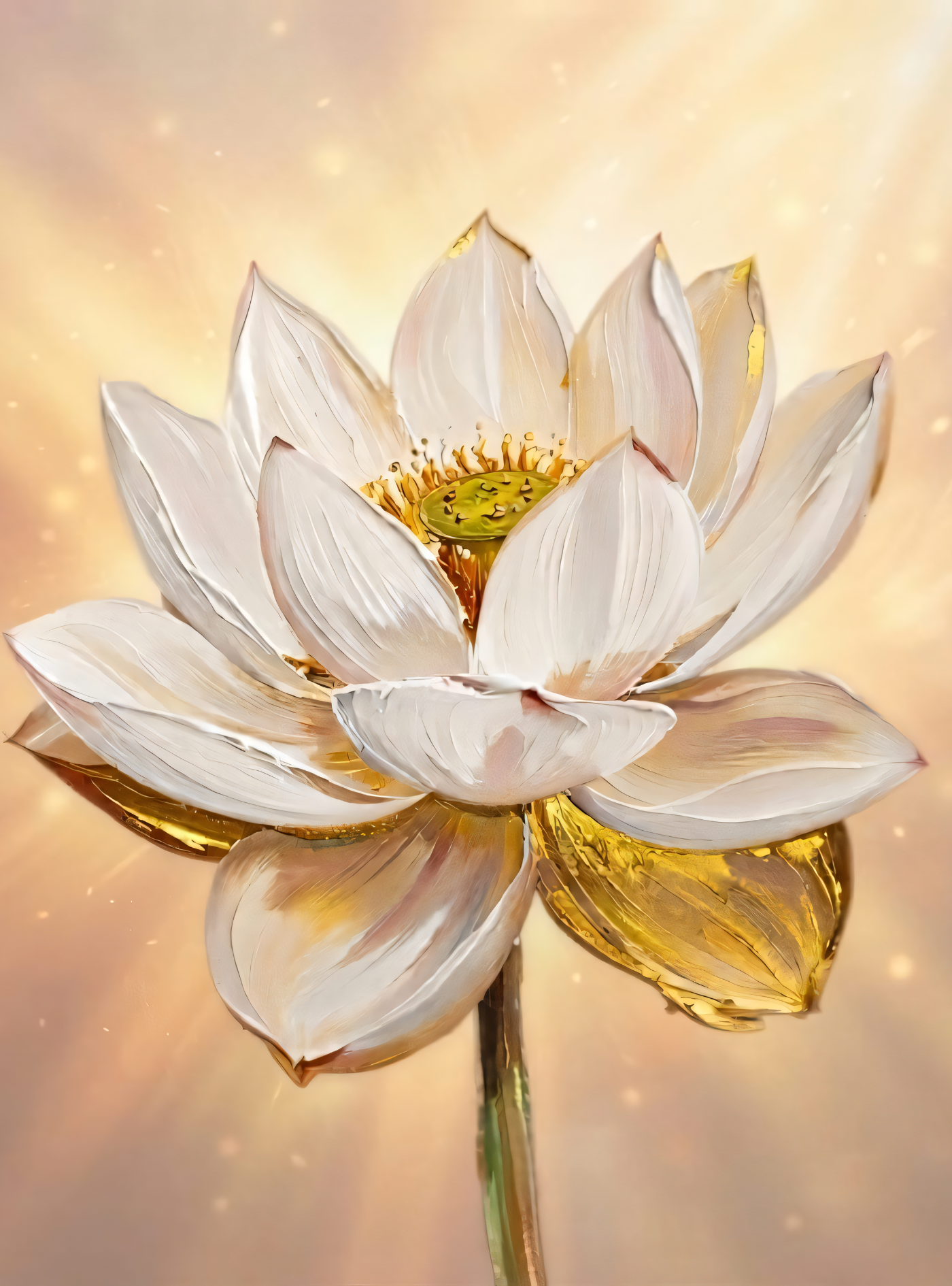 Radiant Golden Lotus Flower Canvas Print - Luminous Impasto Botanical Wall Art (Radiant Amber or Soft Champagne)