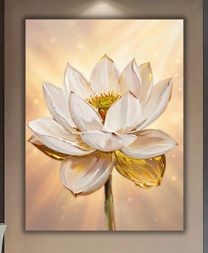 Radiant Golden Lotus Flower Canvas Print - Luminous Impasto Botanical Wall Art (Radiant Amber or Soft Champagne)