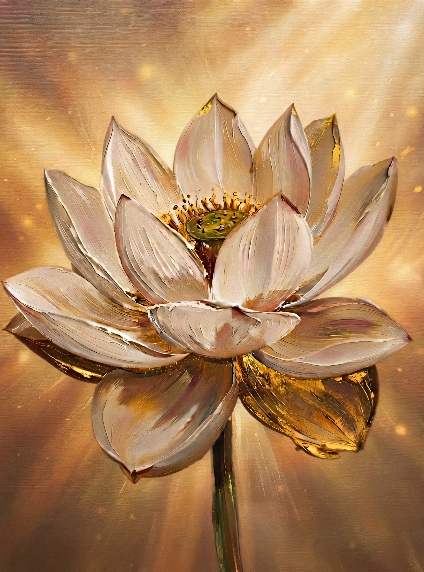 Radiant Golden Lotus Flower Canvas Print - Luminous Impasto Botanical Wall Art (Radiant Amber or Soft Champagne)