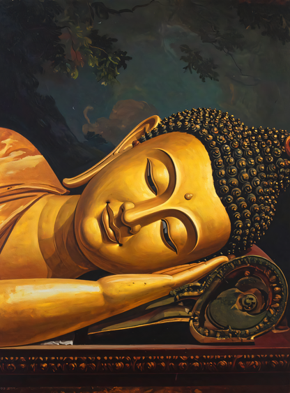 Reclining Golden Buddha Canvas Print - Parinirvana Meditative Wall Art