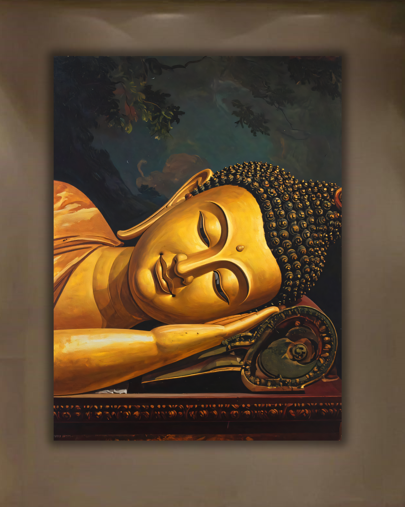 Reclining Golden Buddha Canvas Print - Parinirvana Meditative Wall Art