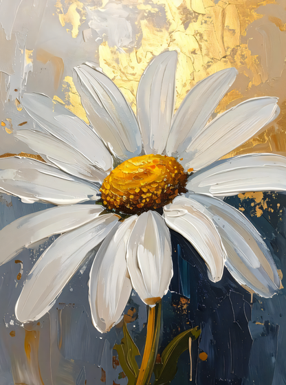 White Daisy Impasto Canvas Print - Modern Botanical Wall Art