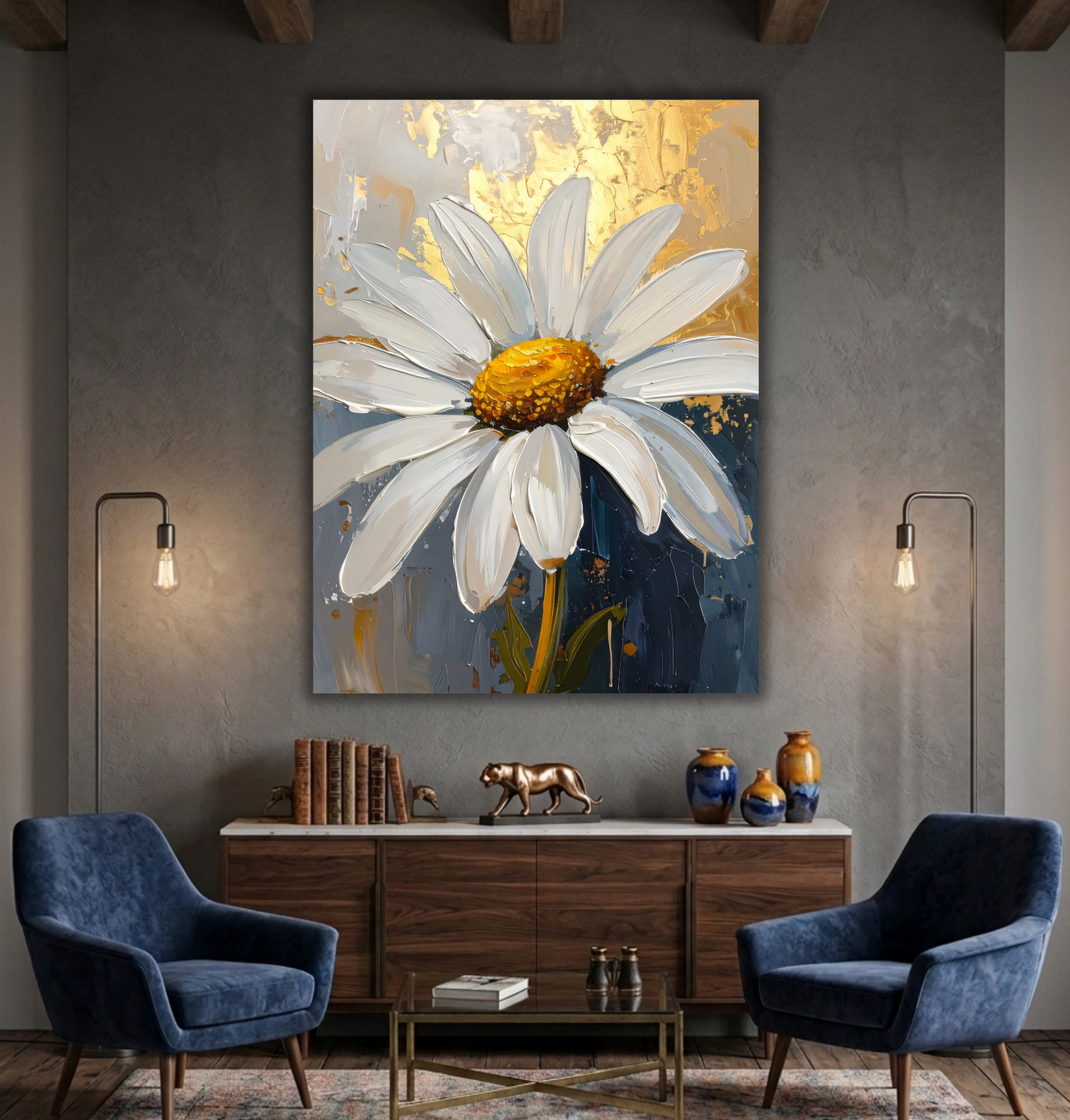 White Daisy Impasto Canvas Print - Modern Botanical Wall Art