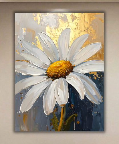 White Daisy Impasto Canvas Print - Modern Botanical Wall Art