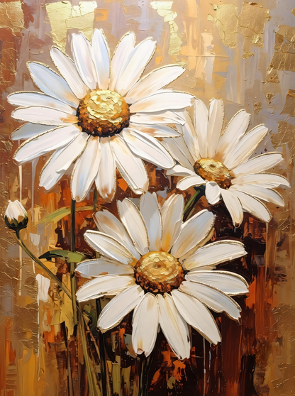 Golden White Daisy Diptych Canvas Print Set - 2-Piece Modern Impasto Botanical Wall Art