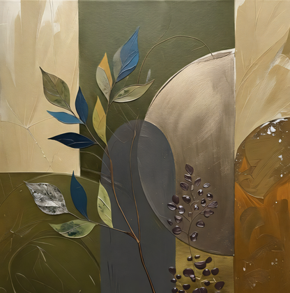 Modern Mid-Century Botanical Canvas Print - Abstract Leaf & Arches Wall Art