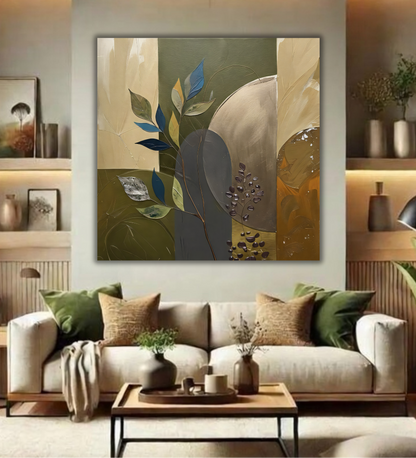 Modern Mid-Century Botanical Canvas Print - Abstract Leaf & Arches Wall Art