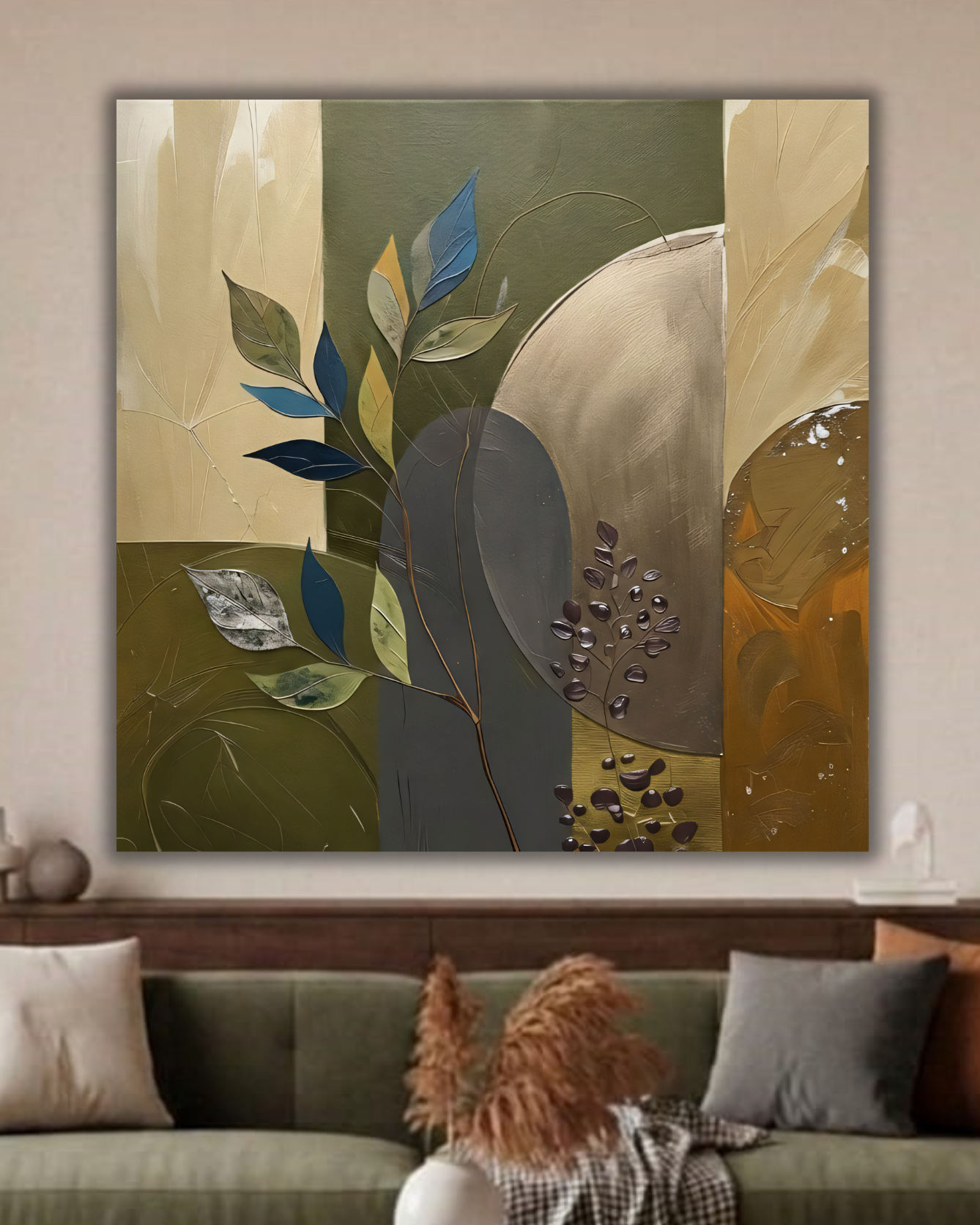 Modern Mid-Century Botanical Canvas Print - Abstract Leaf & Arches Wall Art