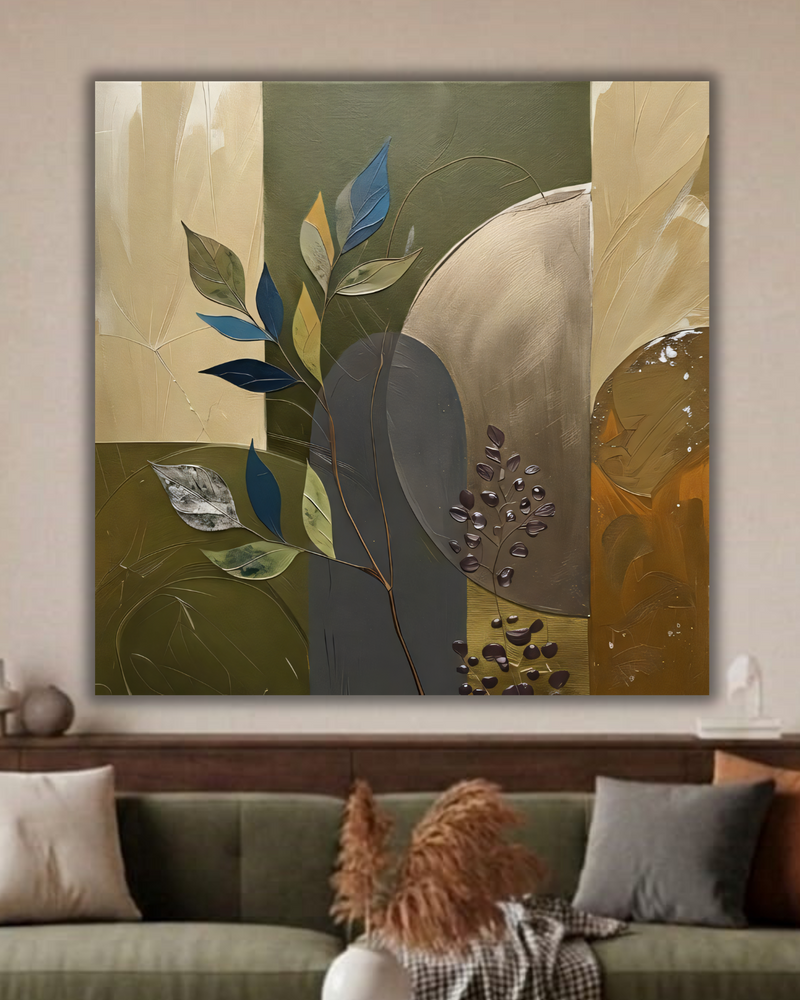 Modern Mid-Century Botanical Canvas Print - Abstract Leaf & Arches Wall Art