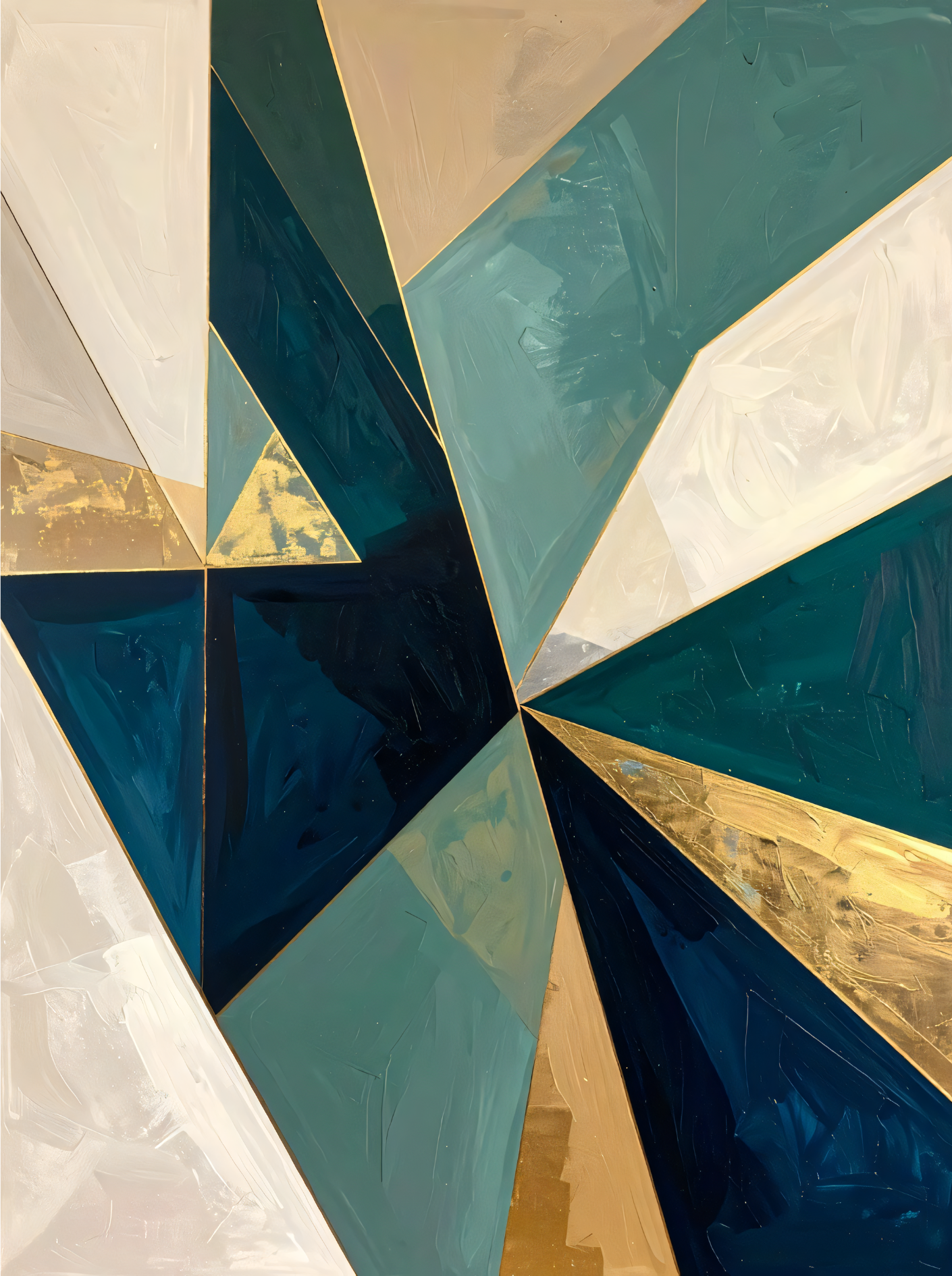 Modern Teal & Gold Geometric Canvas Print - Abstract Faceted Prism Wall Art