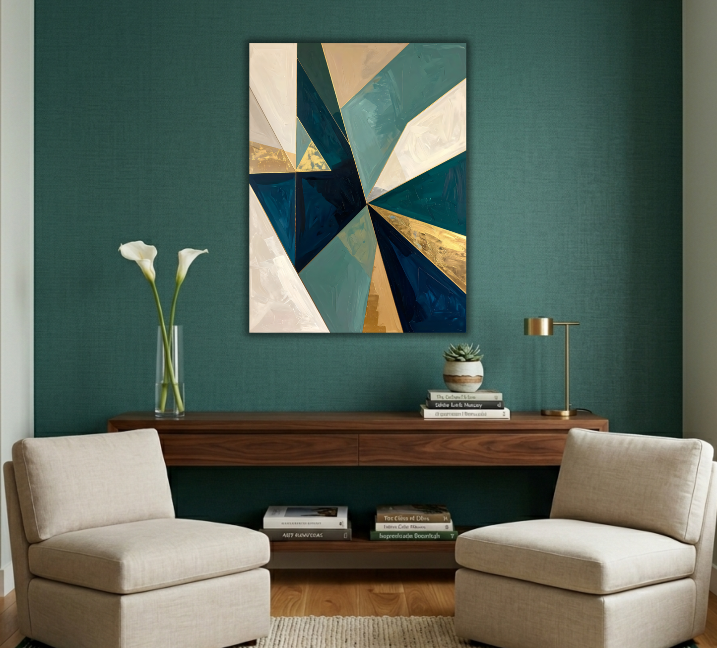 Modern Teal & Gold Geometric Canvas Print - Abstract Faceted Prism Wall Art
