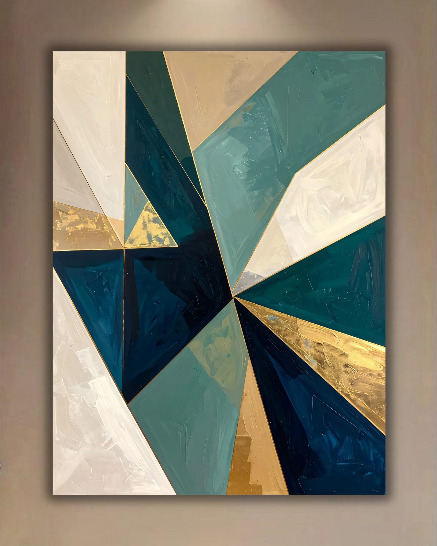 Modern Teal & Gold Geometric Canvas Print - Abstract Faceted Prism Wall Art