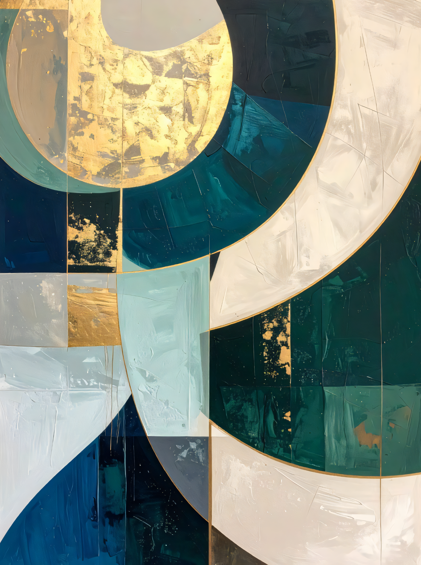 Modern Teal & Gold Abstract Diptych Canvas Print Set - 2-Piece Geometric Wall Art