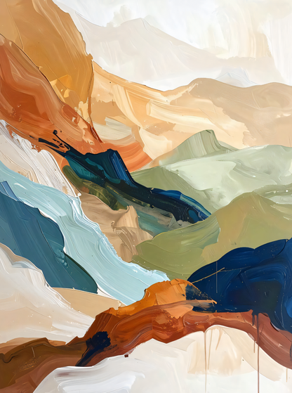 Modern Terracotta & Teal Abstract Diptych Canvas Print Set - 2-Piece Landscape & Fluid Wall Art