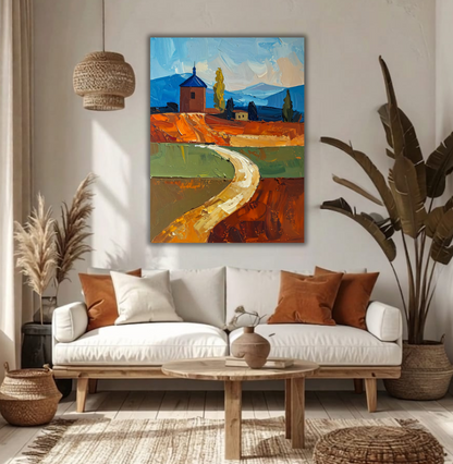 Tuscan Countryside Canvas Print - Modern Impasto Mediterranean Landscape Wall Art