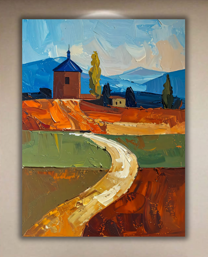Tuscan Countryside Canvas Print - Modern Impasto Mediterranean Landscape Wall Art
