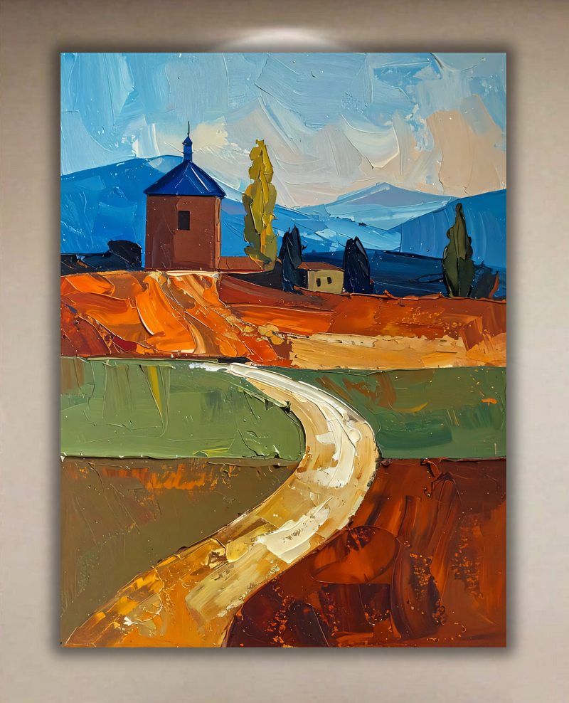 Tuscan Countryside Canvas Print - Modern Impasto Mediterranean Landscape Wall Art