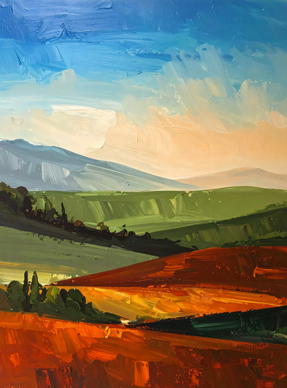 Tuscan Countryside Abstract Diptych Canvas Print Set - 2-Piece Modern Impressionist Landscape Wall Art