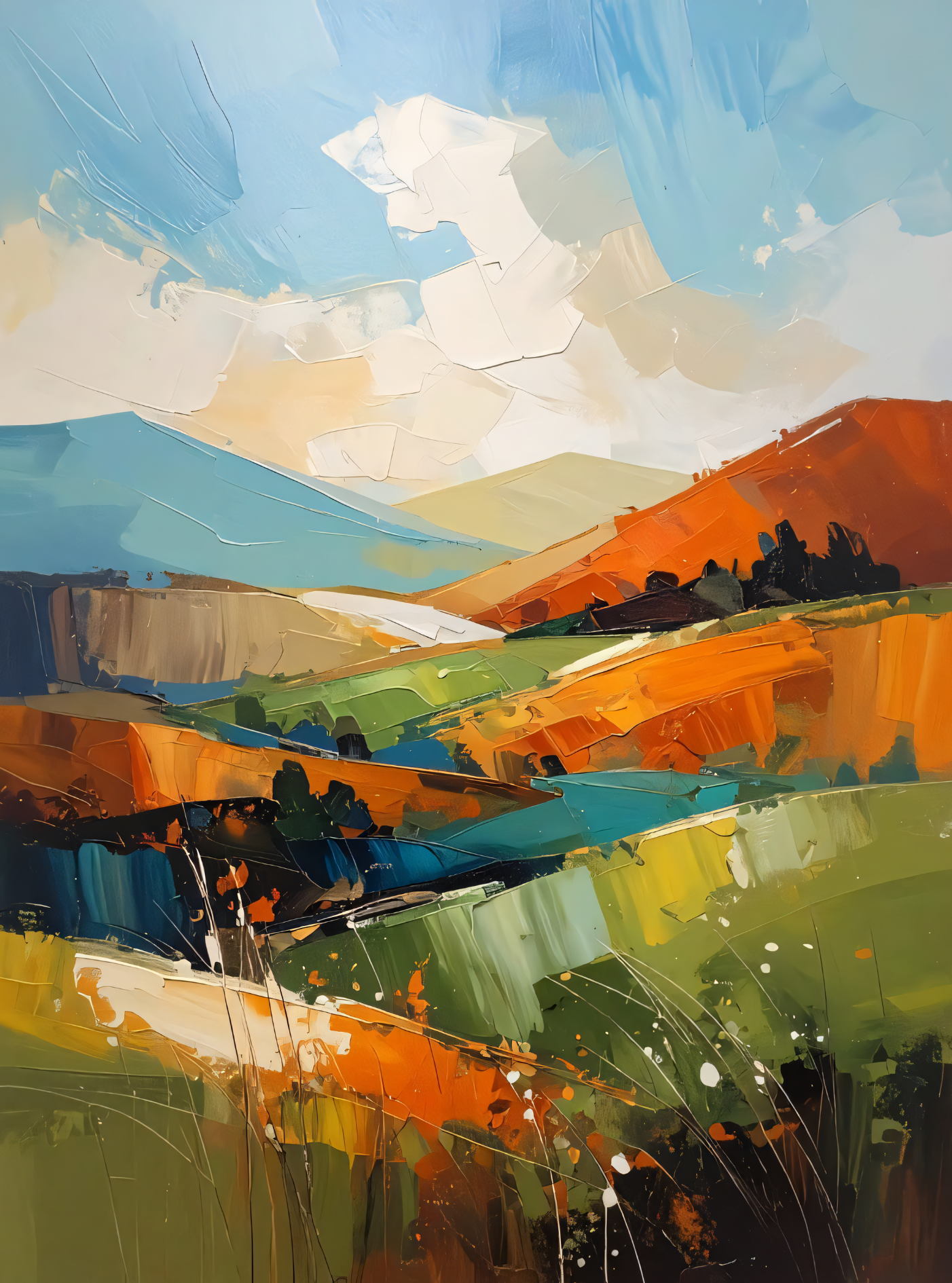 Tuscan Countryside Abstract Diptych Canvas Print Set - 2-Piece Modern Impressionist Landscape Wall Art