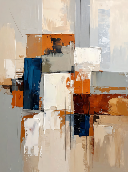 Modern Terracotta & Navy Geometric Canvas Print - Abstract Palette Knife Block Wall Art