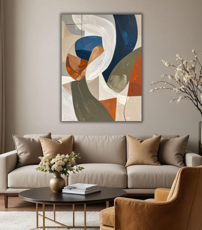 Modern Terracotta & Navy Abstract Canvas Print - Sweeping Impasto Wave Wall Art