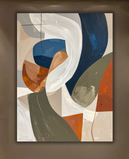 Modern Terracotta & Navy Abstract Canvas Print - Sweeping Impasto Wave Wall Art