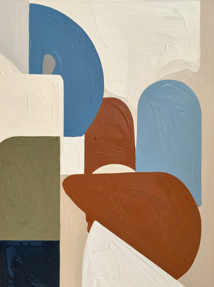 Modern Terracotta & Slate Blue Abstract Canvas Print - Minimalist Geometric Arch Wall Art