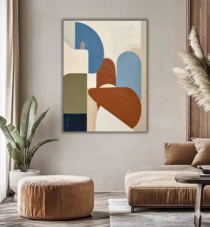 Modern Terracotta & Slate Blue Abstract Canvas Print - Minimalist Geometric Arch Wall Art