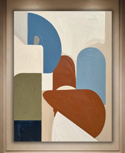 Modern Terracotta & Slate Blue Abstract Canvas Print - Minimalist Geometric Arch Wall Art