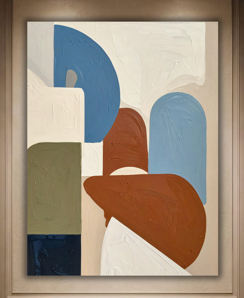 Modern Terracotta & Slate Blue Abstract Canvas Print - Minimalist Geometric Arch Wall Art