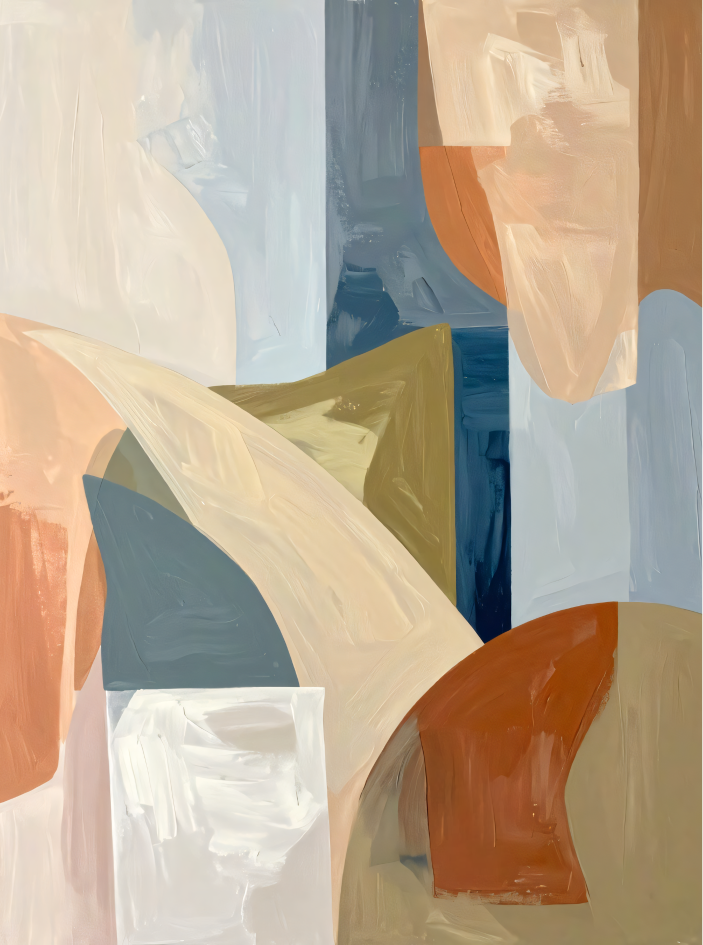 Modern Terracotta & Slate Blue Abstract Canvas Print - Sweeping Organic Curve Wall Art