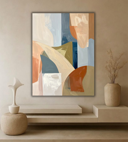 Modern Terracotta & Slate Blue Abstract Canvas Print - Sweeping Organic Curve Wall Art